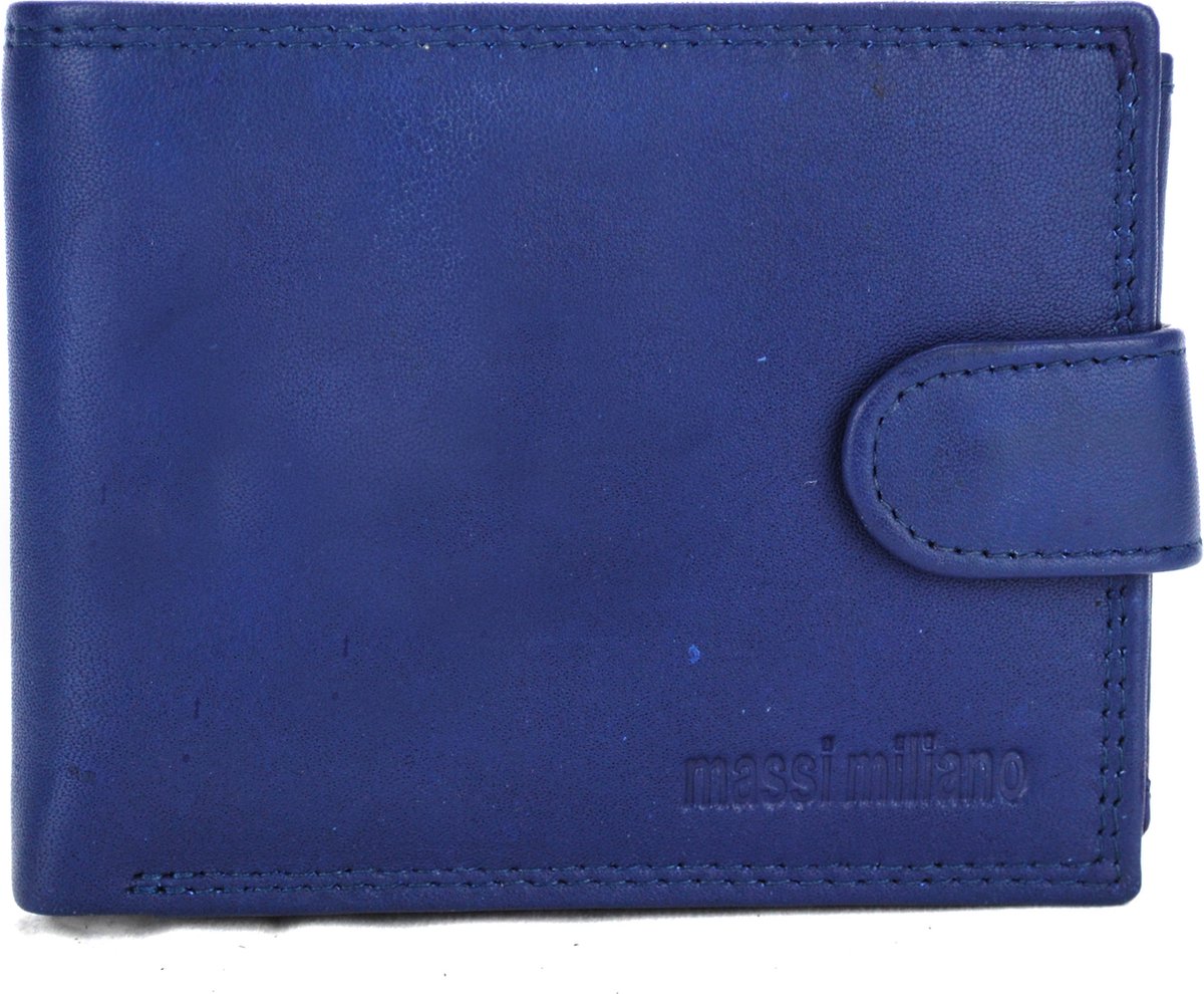 Massi Miliano Portemonnee Heren Leer Navyblauw - (PHXW-304-9) - 11x1.5x9cm -