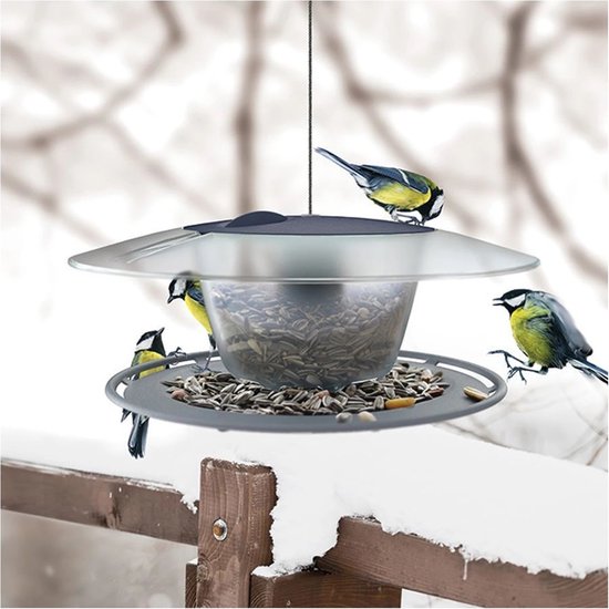 iBorn Metalen vogelvoeder voor buiten opknoping, wilde vogelvoeders voor kardinaal, 17 cm groot dak en zwart, 35 cm lang, 2 pond capaciteit 8 poorten (zaad is niet inbegrepen