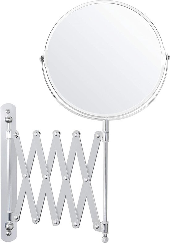 Belle Vous Chrome Muur Monteerbare Uitrekbare 360° Swivel Spiegel – 3x Versterking – 17,5 x 18,5 cm – Dubbelzijdig Roterend Roestvrij Stalen Badkamer Schoonheids Spiegel Voor Makeup & Scheren