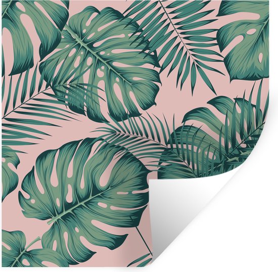 Muurstickers - Sticker Folie - Bladeren - Roze - Patroon - Meisjes - Kinderen - Groen - Kindje - 100x100 cm - Plakfolie - Muurstickers Kinderkamer - Zelfklevend Behang XXL - Zelfklevend behangpapier - Stickerfolie