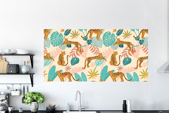 Muurstickers - Sticker Folie - Bladeren - Luipaard - Waterverf - Meisjes - Kinderen - Roze - Kids - 160x80 cm - Plakfolie - Muurstickers Kinderkamer - Zelfklevend Behang - Zelfklevend behangpapier - Stickerfolie