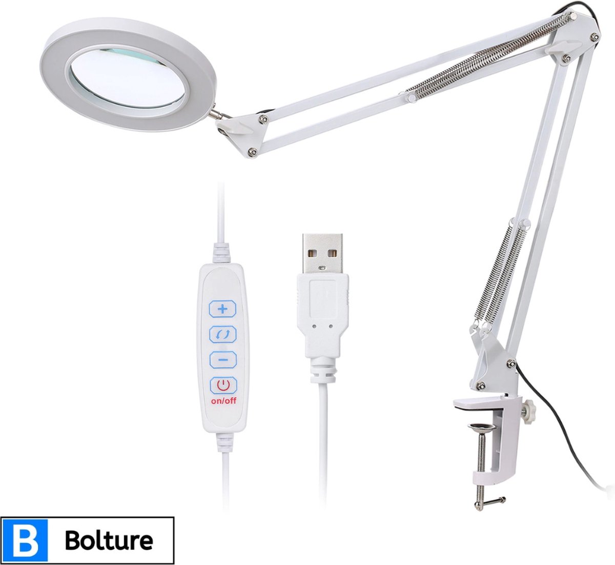 Bolture Loeplamp met Ledverlichting - Staande Loeplamp met Verlichting - Tafel Loeplamp - Bureaulamp met Klem - 8X Vergroting