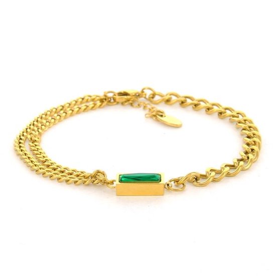 Kalli Kalli Armband (Sieraad) Vierkante Steen Groen Gold