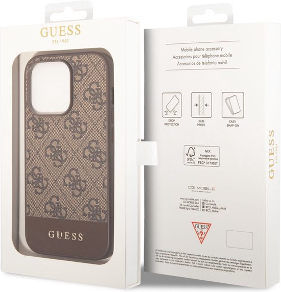 Guess 4G Stripe Back Case geschikt voor Apple iPhone 14 Pro (6.1") - Bruin