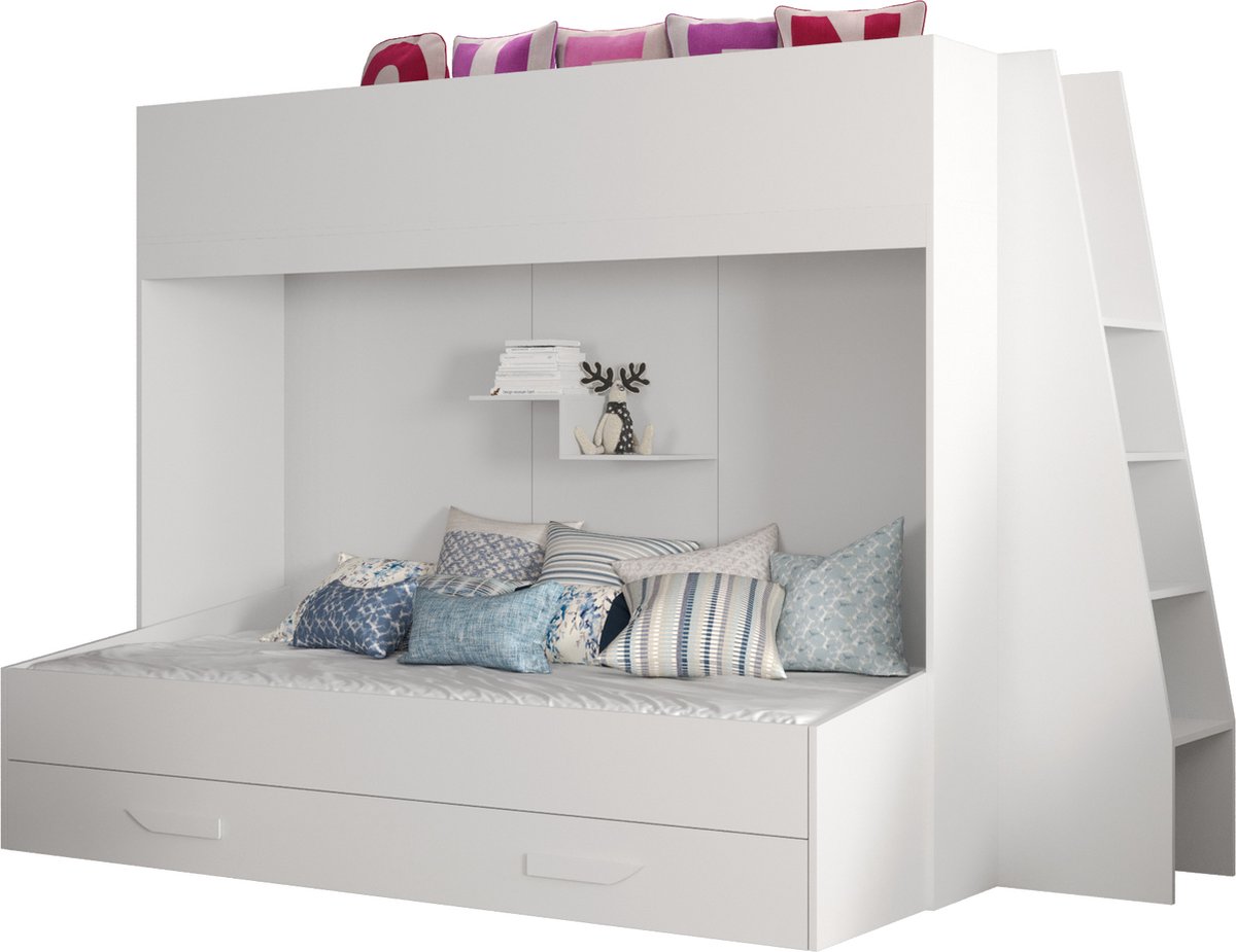 Stapelbed LECKLER 17 - Antresola - 90X200 cm - naar de Kinderkamer - Wit (zonder Matras)