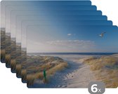 Placemat - Placemats kunststof - Duin - Meeuw - Strand - Zee - Zon - 45x30 cm - 6 stuks - Hittebestendig - Anti-Slip - Onderlegger - Afneembaar