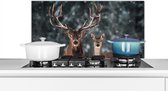 Spatscherm keuken 80x40 cm - Kookplaat achterwand Hert - Dieren - Winter - Gewei - Sneeuw - Natuur - Muurbeschermer - Spatwand fornuis - Hoogwaardig aluminium