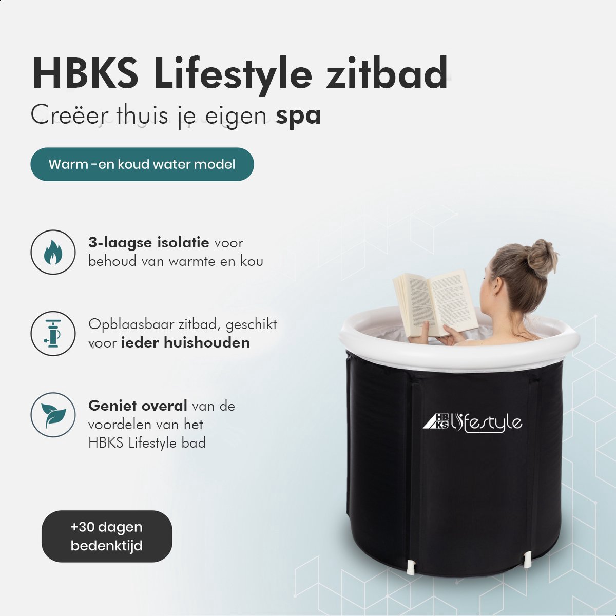 HBKS Zitbad - Mobiele Badkuip met pomp en Afvoer - Bath Bucket - Voor Volwassenen en Kinderen - Inclusief Tas - Wim Hof Methode - Zwart