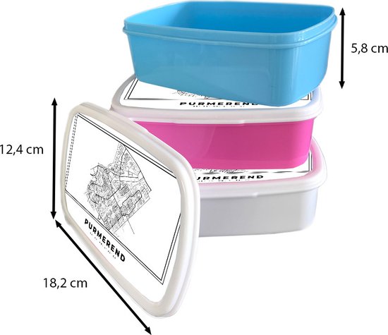 Breadbox Pink - Lunchbox - Breadbox - Plan de la ville - Zwart Wit - Carte - Purmerend - Pays- Nederland - Carte - 18x12x6 cm - Enfants - Fille