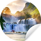 WallCircle - Behangcirkel - Waterval - Zon - Natuur - Bomen - Zelfklevend behang - ⌀ 30 cm - Behangcirkel zelfklevend - Behang rond - Cirkel behang - Woonkamer