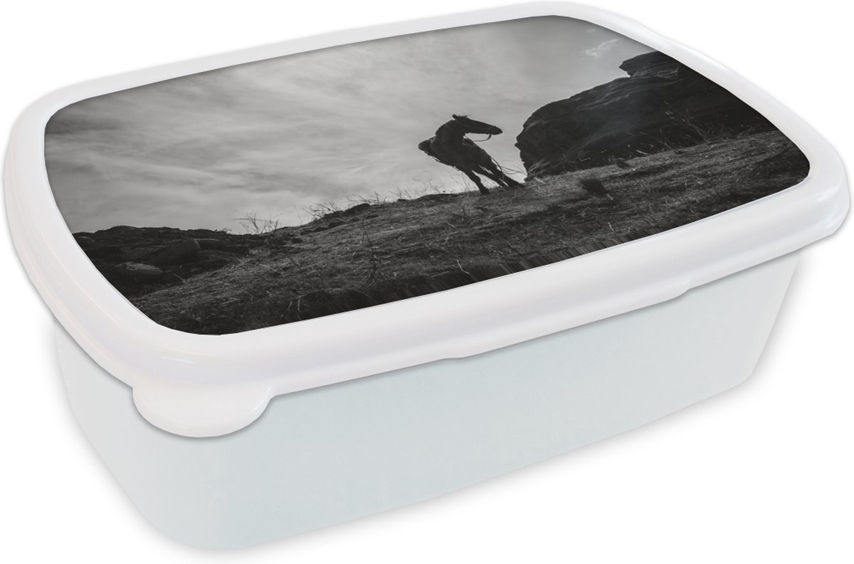 Broodtrommel Wit - Lunchbox - Brooddoos - Paard - Wolken - Weide - 18x12x6 cm - Volwassenen