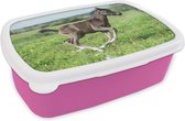 Broodtrommel Roze - Lunchbox - Brooddoos - Paard - Bloemen - Gras - 18x12x6 cm - Kinderen - Meisje