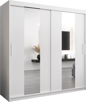 InspireMe - Kledingkast met 2 schuifdeuren, Modern-stijl, Een kledingkast met planken en een spiegel (BxHxD): 200x200x62 - DANCE 200 Wit Mat