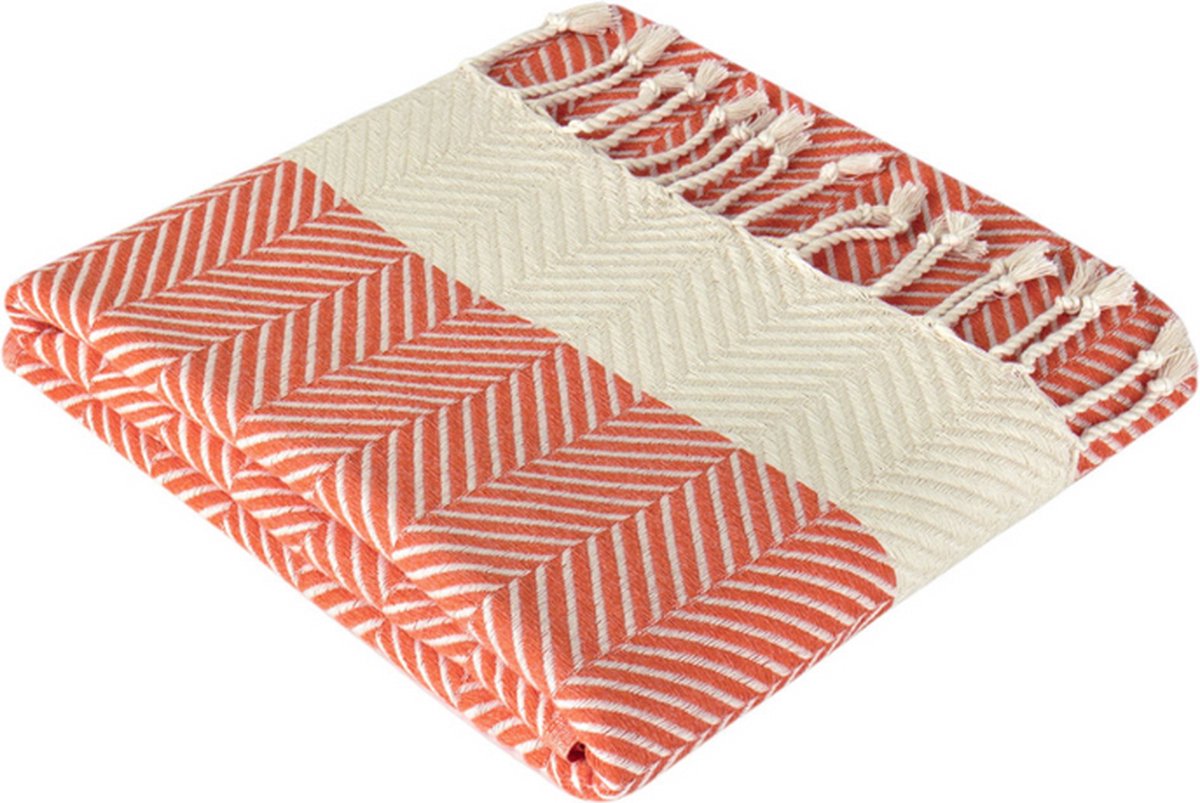 Trimita Hiera - Hamamdoek XL - Strandlaken - Hamam Handoek - Fair Trade - 100x220 cm - Oranje