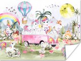 Poster kinderen - Unicorn - Regenboog - Waterverf - Luchtballon - Poster kinderkamer - Kinderposters - Poster meisjeskamer - 40x30 cm - Wanddecoratie - Kamer decoratie - Muurdecoratie - Poster Meisjeskamer - Poster Kinderkamer Meisje