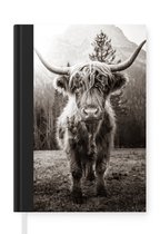 Notitieboek - Schrijfboek - Schotse hooglander - Dieren - Zwart - Wit - Notitieboekje klein - A5 formaat - Schrijfblok
