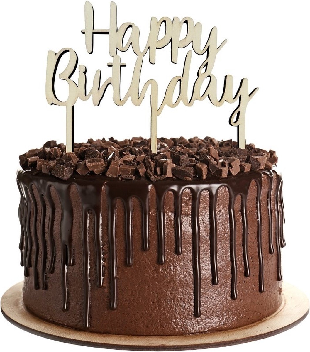 CakeDeco Taarttopper Happy Birthday Rond - Spiegel Goud