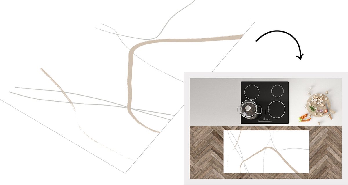 KitchenYeah Keukenloper - Loper keuken - Abstract - Minimalisme - Line art - 120x60 cm - Keukenloper vinyl Multicolor