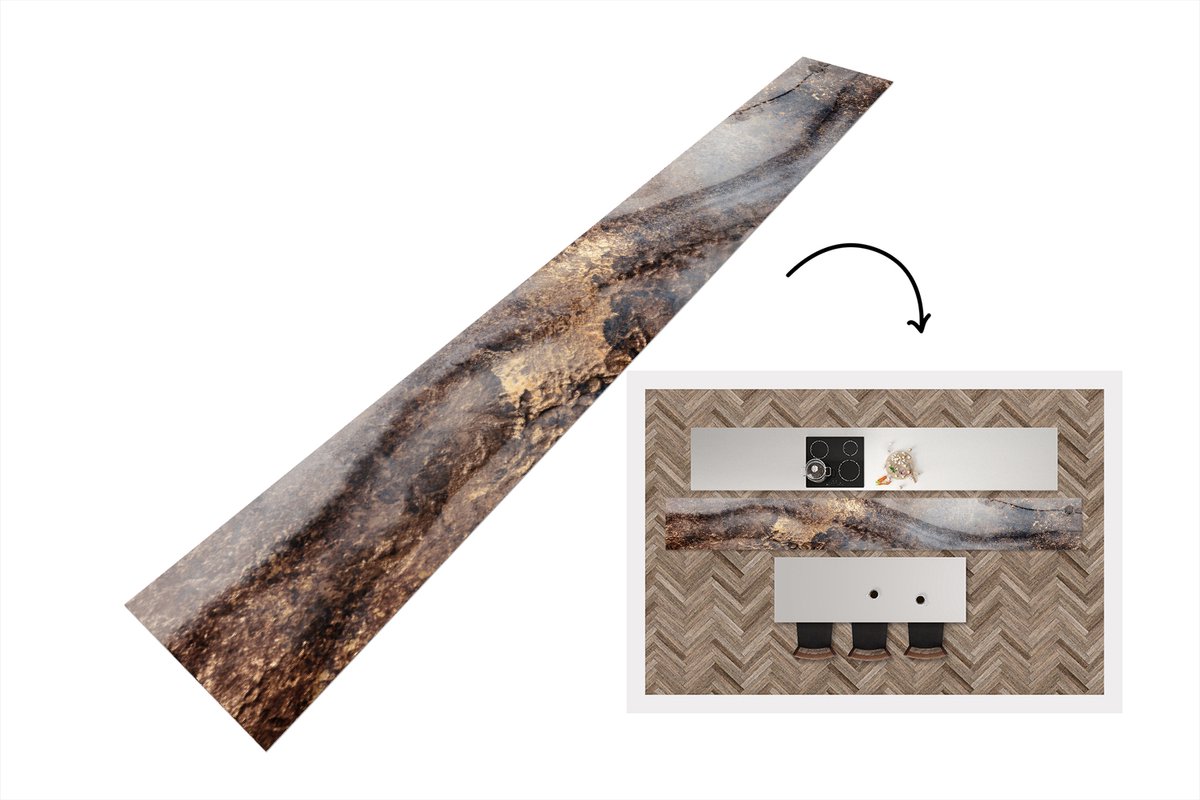 KitchenYeah Keukenloper - Loper keuken - Storm - Goud - Abstract - Keukenloper vinyl, foto 3