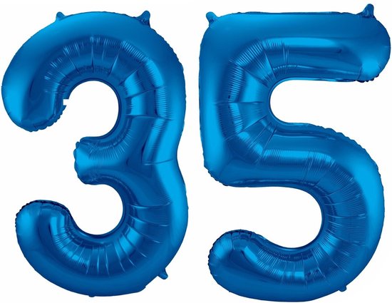 Cijfer ballonnen - Verjaardag versiering 35 jaar - 85 cm - blauw