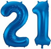 Cijfer ballonnen - Verjaardag versiering 21 jaar - 85 cm - blauw
