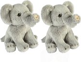 Ravensden - Pluche olifanten knuffels - Familie set van 2x stuks - 15 cm - grijs