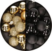 Kerstballen 36x stuks - 3 en 4 cm - goud en zwart - kunststof