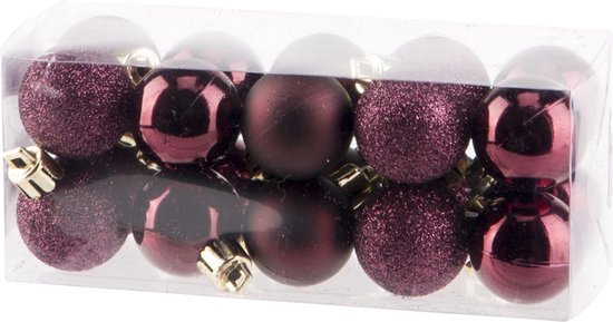 Boules de Noël 34x st - 3 cm - violet aubergine et rouge foncé - synthétique