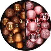 Kunststof kerstballen -28x st. - roze en bruin - 3 cm - kunststof