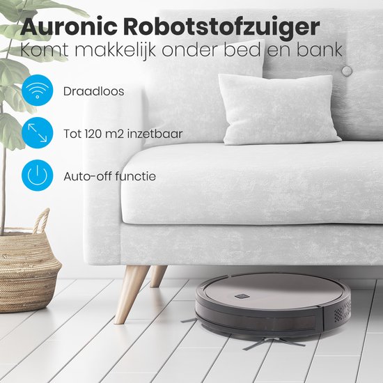 Auronic Robotstofzuiger met Dweilfunctie - WiFi en App - 1400Pa - Automatisch Laadstation - Dubbel Filtersysteem - Zwart