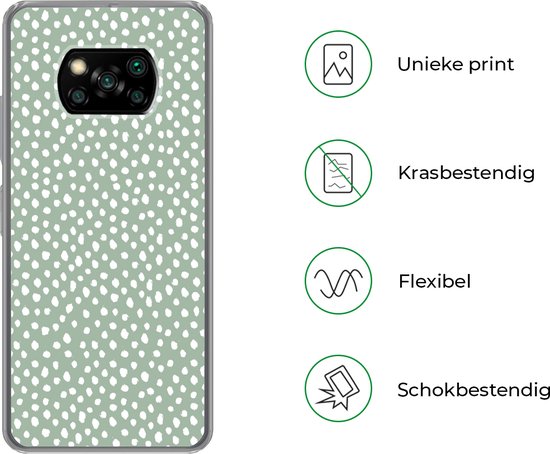 Telefoonhoesje Geschikt voor Xiaomi Poco X3 Pro hoesje - Stippen - Groen - Wit - Siliconen Telefoonhoesje Telefoonhoesje