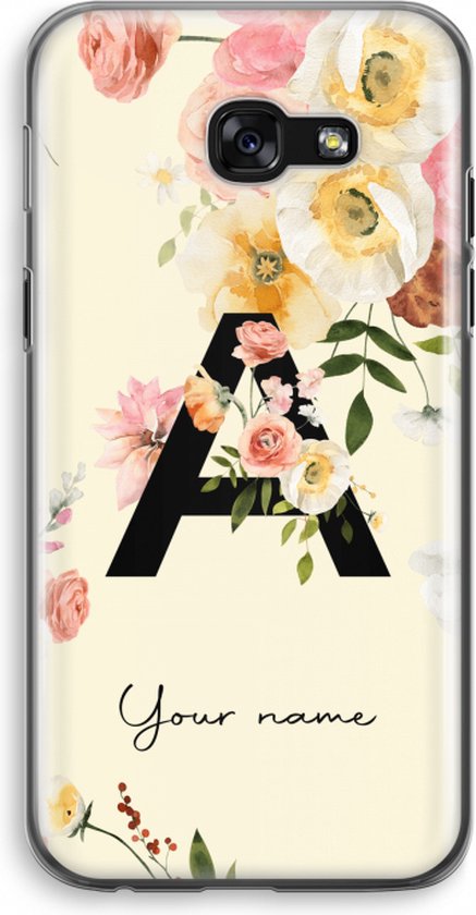 Gepersonaliseerd - Case Company® - Hoesje geschikt voor Samsung Galaxy A5 (2017) hoesje - Flirty Flowers Monogram - Soft Cover Telefoonhoesje - Bescherming aan alle Kanten en Schermrand