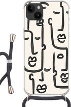 Telefoonhoesje Geschikt voorApple Iphone 14 Plus - Patronen - Abstract - Line art - Siliconen - Crossbody - Backcover met Koord - Telefoonhoesje met koord - Hoesje met touw