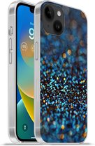Geschikt voorApple Iphone 14 Plus - Soft case hoesje - Glitter - Blauw - Abstract - Design - Siliconen Telefoonhoesje