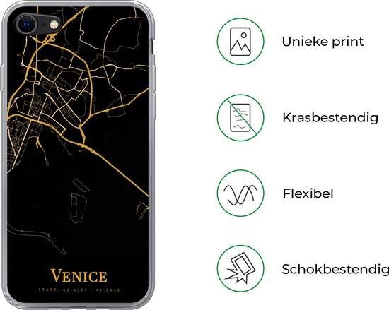 Coque iPhone SE 2020 - Venetië - Carte - Or - Coque de téléphone en Siliconen