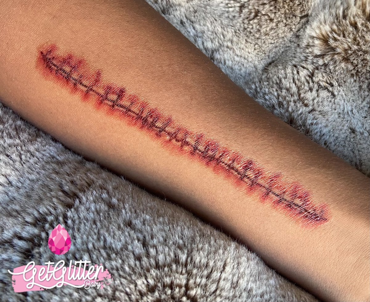 GetGlitterBaby® - Wonden Tattoo Halloween Decoratie Versiering / Carnaval Schmink Make Up Plak Tattoos / Tijdelijke Tattoo Bloed / Nep Tatoeage - Hechtingen — afbeelding 6