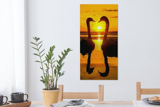 OneMillionCanvasses - Toile - Tableau - Cygne - Coucher de soleil - Water - Vogel - Toile - 40x80 cm - Décoration murale - Intérieur