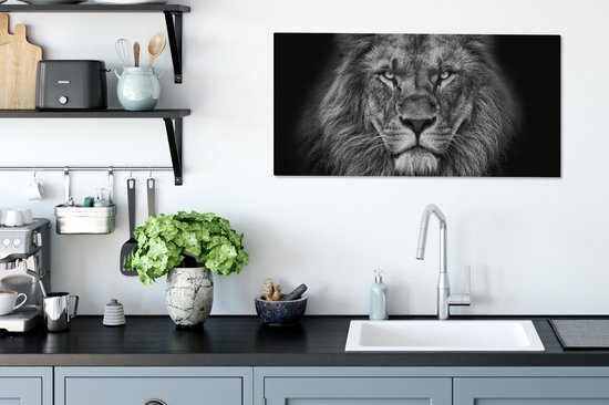 Tableau sur toile - Animaux sauvages - Lion - Zwart - Wit - Décoration murale - Toile - 80x40 cm - Salon - Toile Canvasdoek