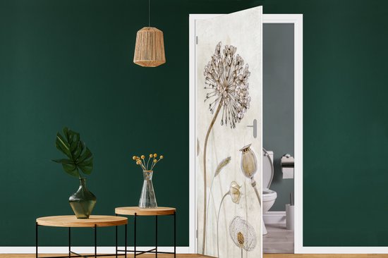 Sticker pour porte Fleurs - Aquarelle - Nature Morte - Marron - Vintage - 90x215 cm - Affiche de porte