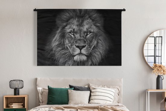 Tapisserie - Lion - Animaux - Portrait - Zwart et blanc - Tapisserie - Katoen - Décoration salon - Tapisserie - Tapisseries pour intérieur - 180x120 cm - Tapisserie - Décoration murale murale - Décoration murale murale - Tapisseries - Tapisserie