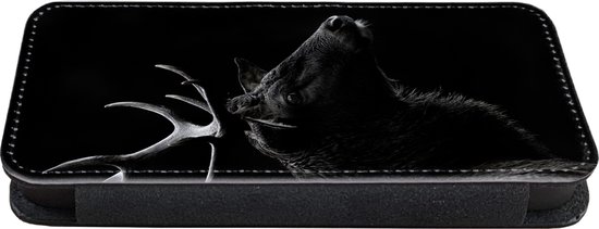 Étui pour téléphone iPhone 7 Bookcase - Cerf - Zwart Wit - Portrait - Avec poches - Étui portefeuille avec fermeture magnétique