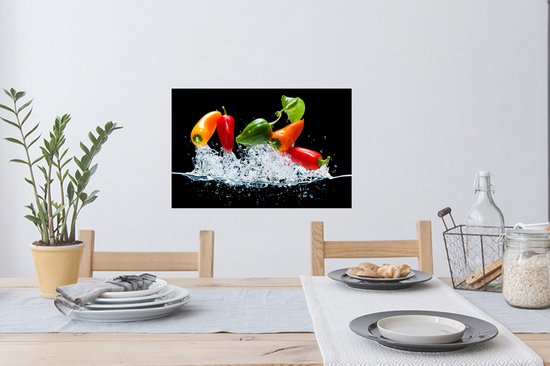 Stickers muraux - Film autocollant - Poivrons - Zwart - Légumes - Water - Feuille - 60x40 cm - Film adhésif - Stickers muraux Chambre d'enfant - Papier peint autocollant
