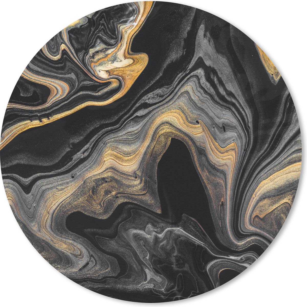 Muismat rond 20x20 cm - Mousepad Marmer - Acryl - Goud - Luxe - Abstract - Ronde muismatten
