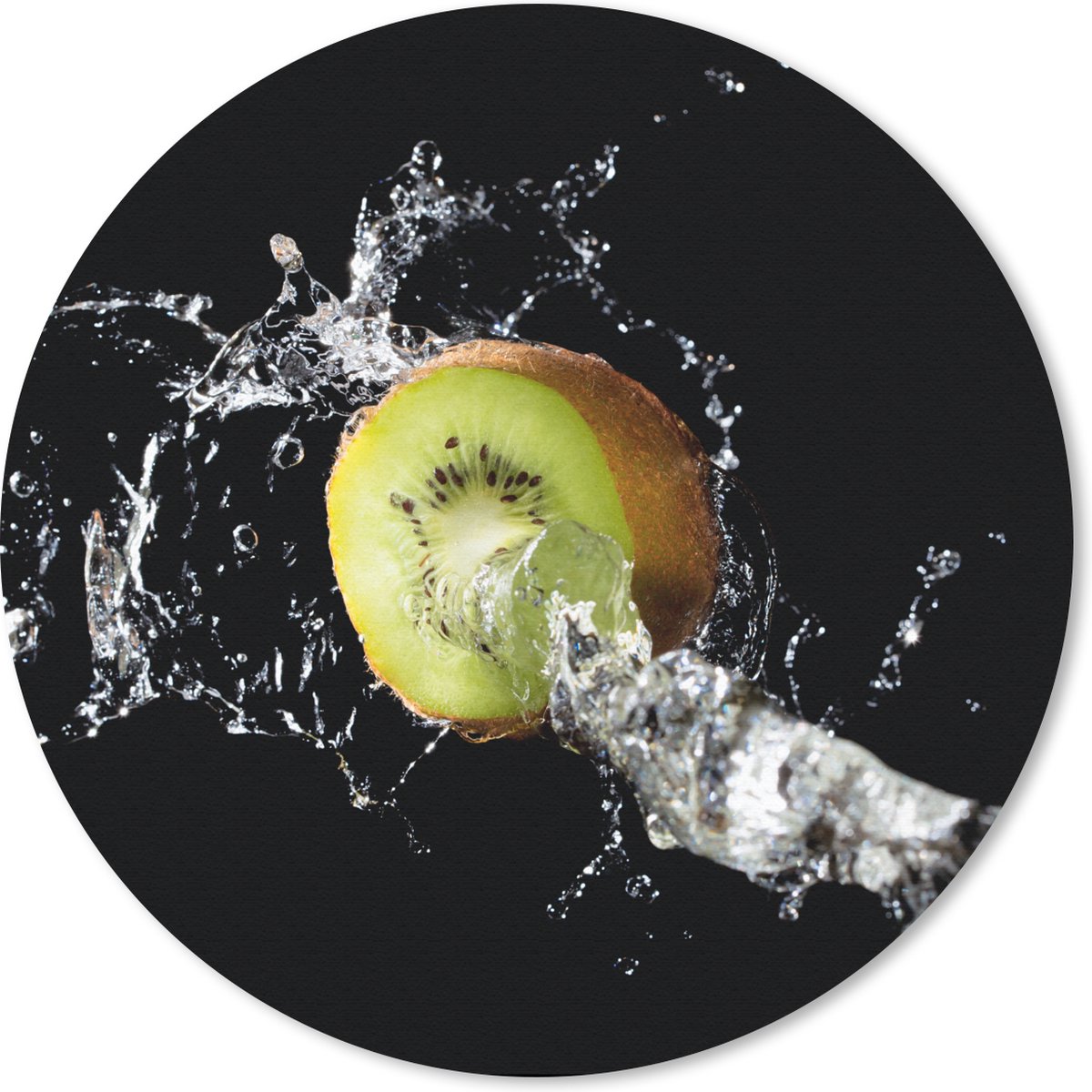 Muismat rond 40x40 cm - Mousepad Kiwi - Fruit - Stilleven - Water - Zwart - Ronde muismatten
