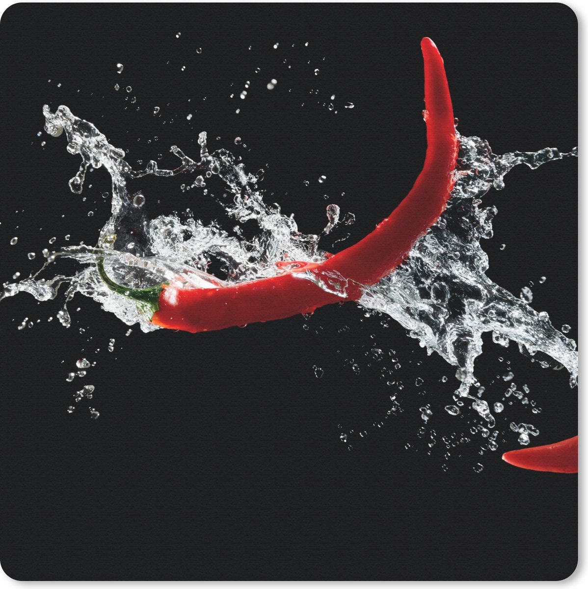 Muismat 30x30 cm - Mousepad Chilipeper - Stilleven - Water - Zwart - Rood - Muismatten