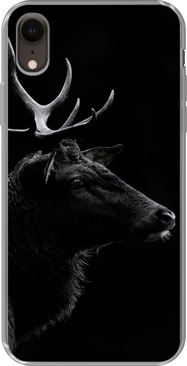 Telefoonhoesje Geschikt voor iPhone XR hoesje - Hert - Zwart - Portret - Gewei - Dieren - Siliconen Telefoonhoesje Telefoonhoesje