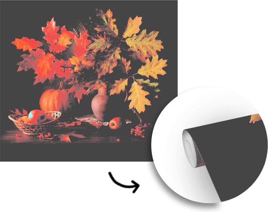Papier peint - Papier peint photo - Nature morte - Citrouille - Feuilles - Largeur 350 cm x Hauteur 350 cm