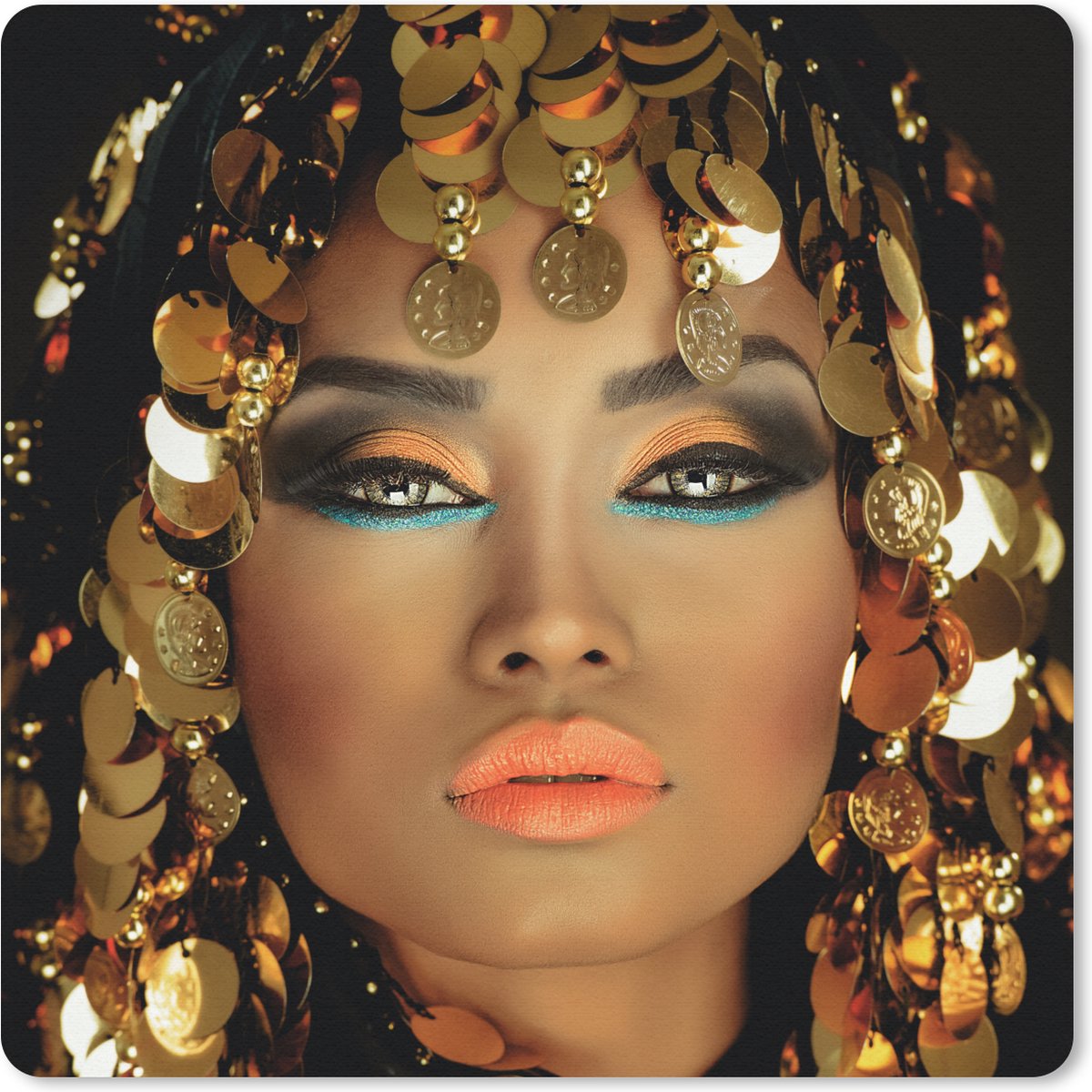 Muismat 30x30 cm - Mousepad Vrouw - Cleopatra - Goud - Sieraden - Make up - Luxe - Muismatten