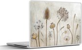 Laptop sticker - 14 inch - Bloemen - Waterverf - Stilleven - Bruin - Vintage - 32x5x23x5cm - Laptopstickers - Laptop skin - Cover