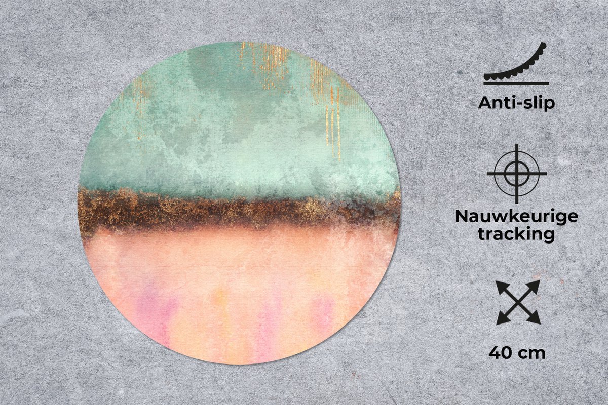 Muismat rond 40x40 cm - Mousepad Goud - Verf - Abstract - Groen - Roze - Ronde muismatten
